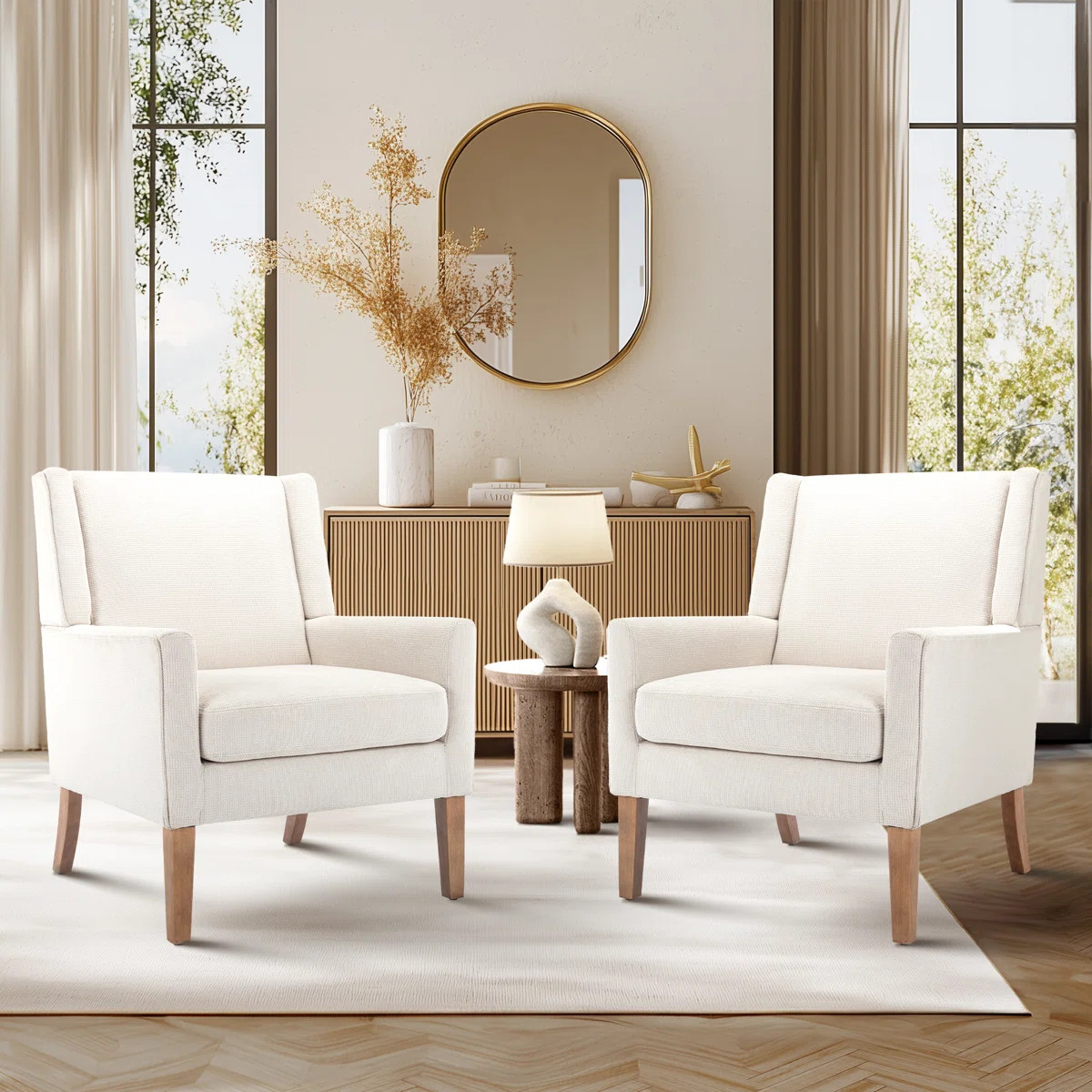 Ayran Wing Back Upholstered Accent Armchair with Solid Wood Leg (Set of 2) | Wayfair North America