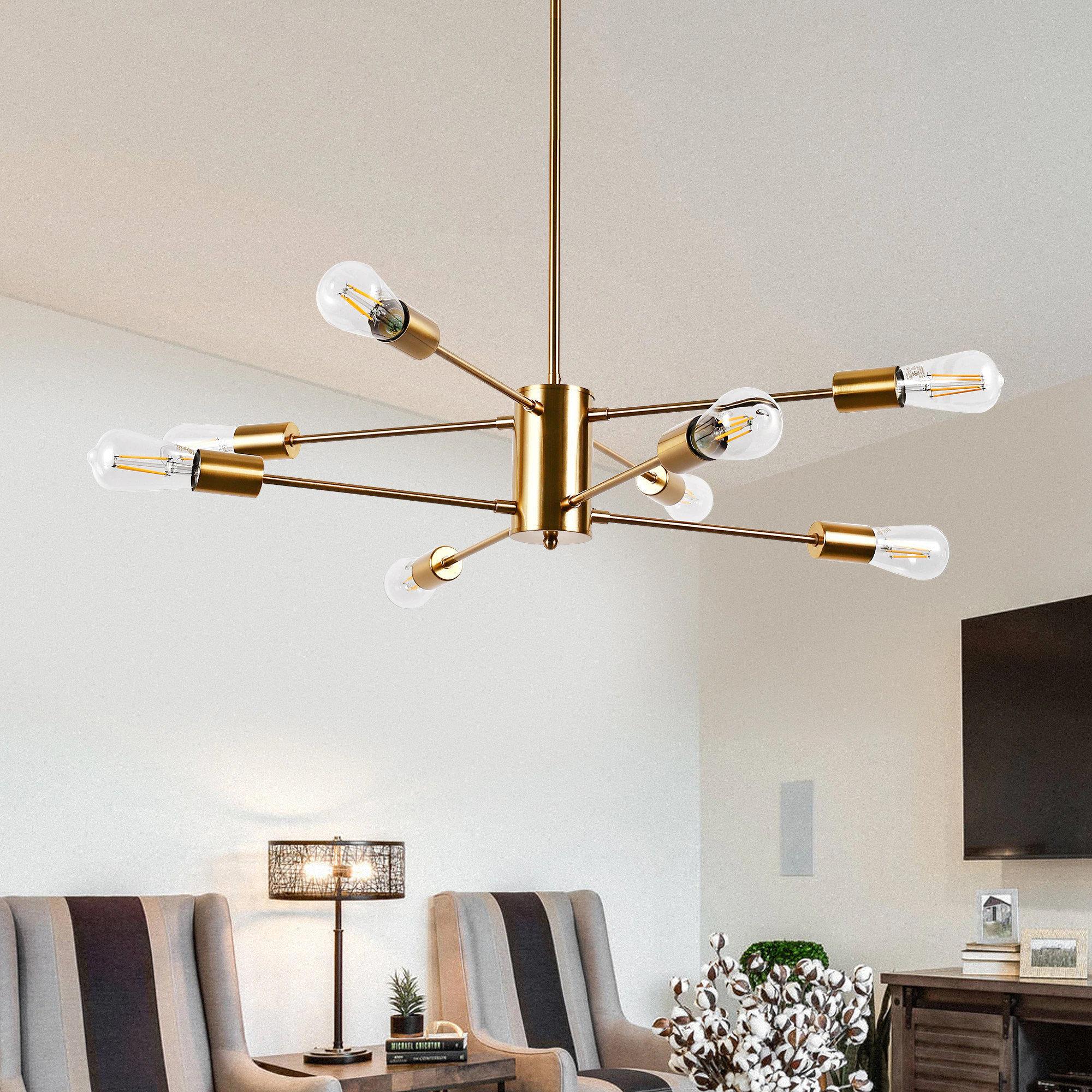 DORESshop 8 Light Modern Sputnik Chandelier Pendant Lighting Mid Century Gold Industrial Light Fixture for Living Room Dining Room one_size | Lowe's