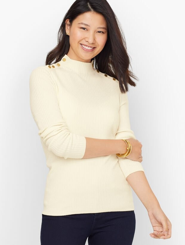 Snap Detail Funnel Neck Pullover | Talbots