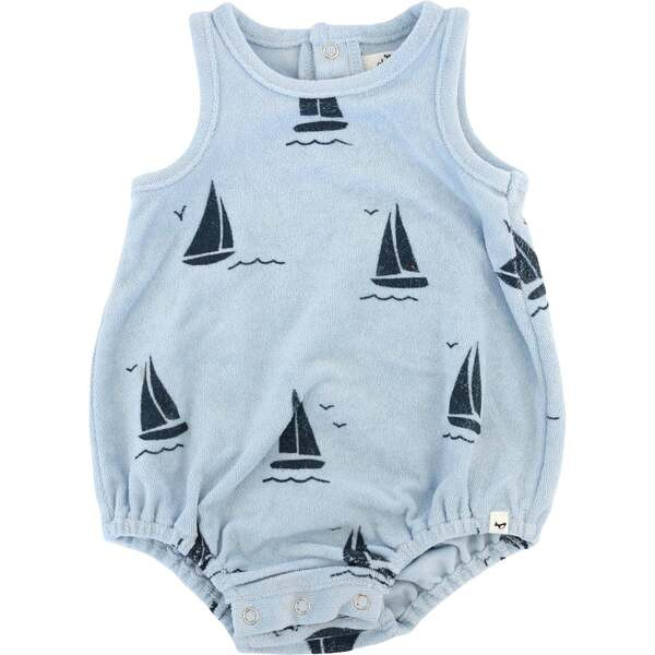 Denim Sailboat Print Terry Bubble, Sky Blue | Maisonette
