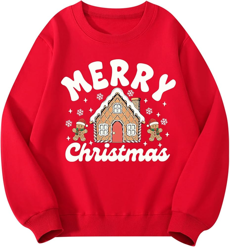 Christmas Sweatshirt for Girls Ugly Xmas Santa Cotton Graphic Crewneck Pullover Top 3-12 Years | Amazon (US)