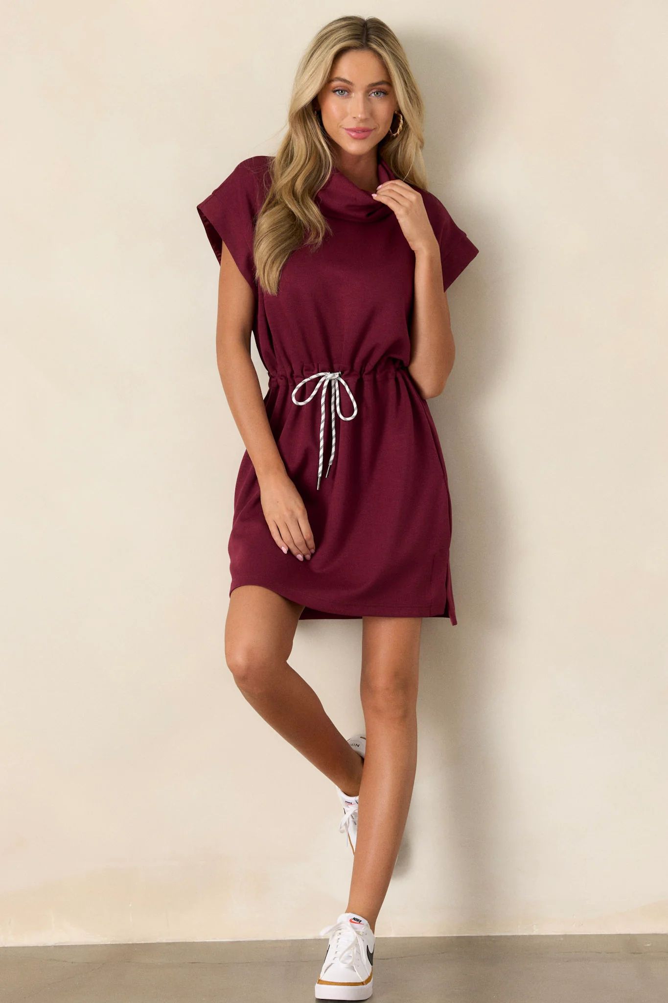 See The End Burgundy Drawstring Mini Dress | Red Dress