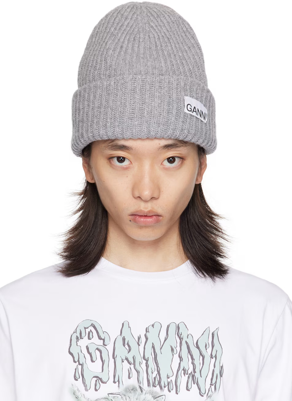 Gray Oversized Wool Rib Beanie | SSENSE