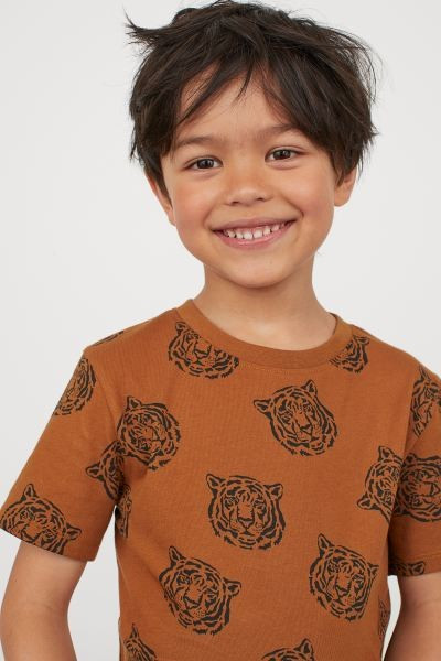 Printed T-shirt - Brown/tigers - Kids | H&M US | H&M (US + CA)