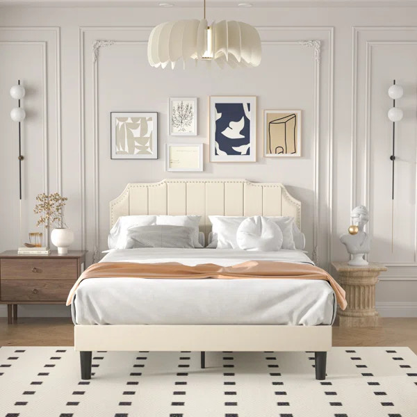 Auxter Upholstered Platform Bed Frame with Adjustable Headboard No Box Spring Needed | Wayfair North America