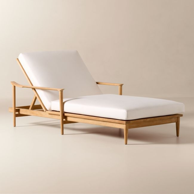 Tide Teak Outdoor Sun Lounger With Ivory Sunbrella® Cushions | CB2