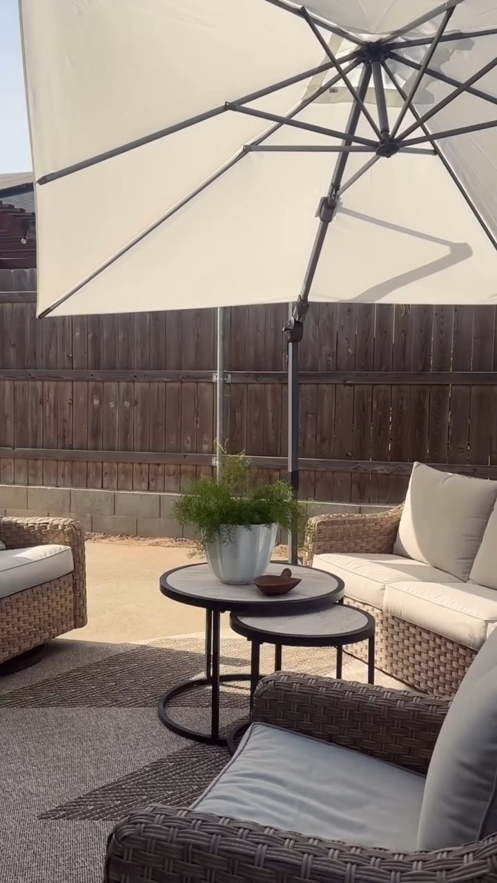 And just like that I have a sun blocking umbrella ! I love how I can change the direction in so many different ways. There is a foot pedal which allows you to rotate the umbrella 360 degrees, a level to tilt it and a crank system to lift or lower the umbrella. 

I’ve honestly never been a fan of umbrellas for the reason that they only cover one minimal spot and the sun always seems to hit your face lol 

But this 10x10 umbrella from @purpleleafgarden I 100% recommend. I have had no issues since I’ve styled it in my backyard. It’s really easy to use and move around. 

Il have it linked for you all on my LTK ! 
Discount code:  casarustica13, 13% off

Follow for more home content @casarustica29 

#home #patioumbrella #cantileverumbrella #patiodecor #purpleleaf