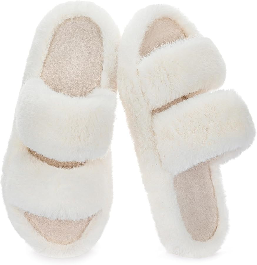 RockDove Women\u2019s Pluffie Slippers with Arch Support & Memory Foam, Cozy Faux Fur Open Toe Ho... | Amazon (US)