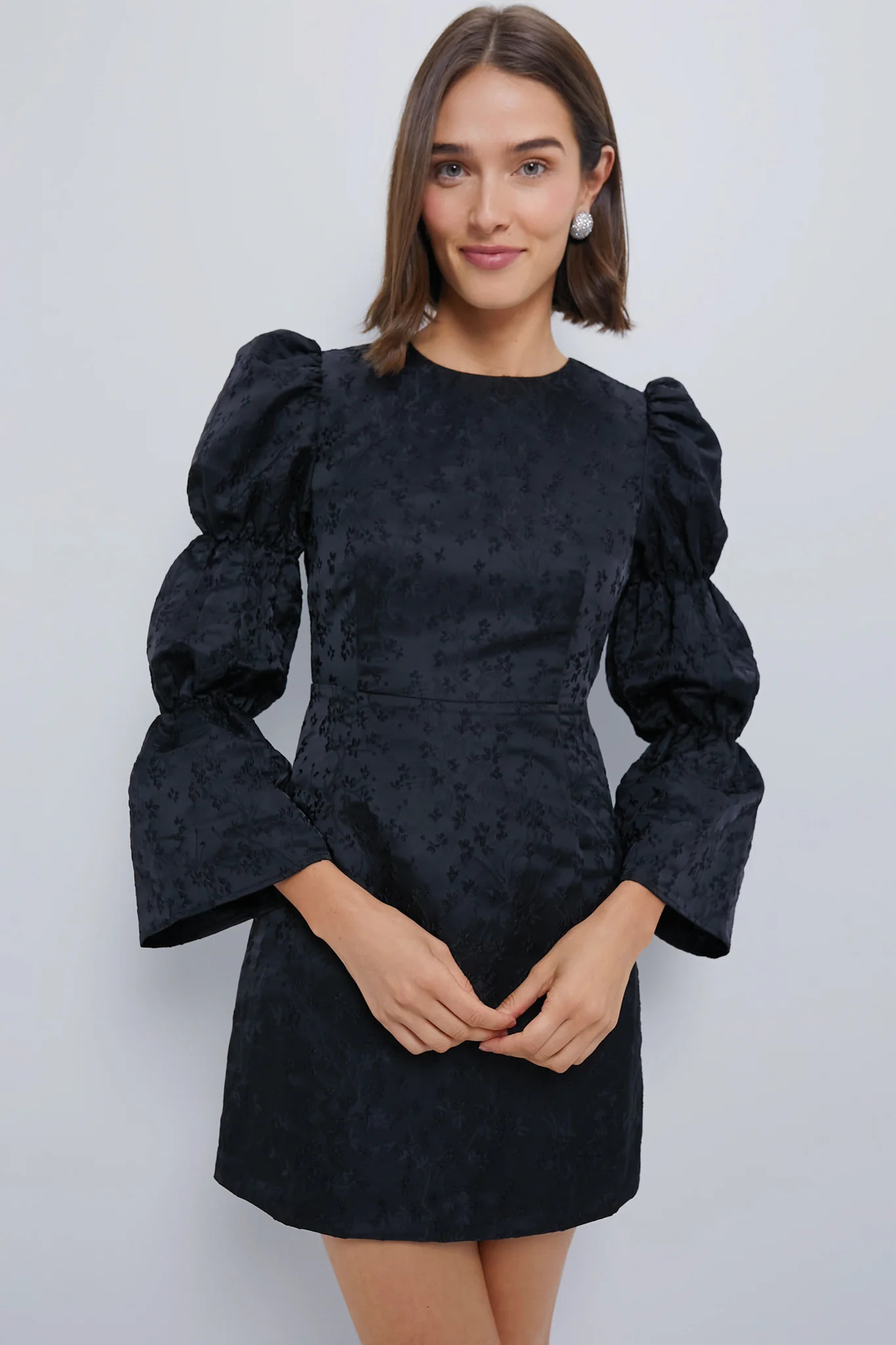 Black Jacquard Puff Sleeve Darcy Mini Dress | Tuckernuck (US)