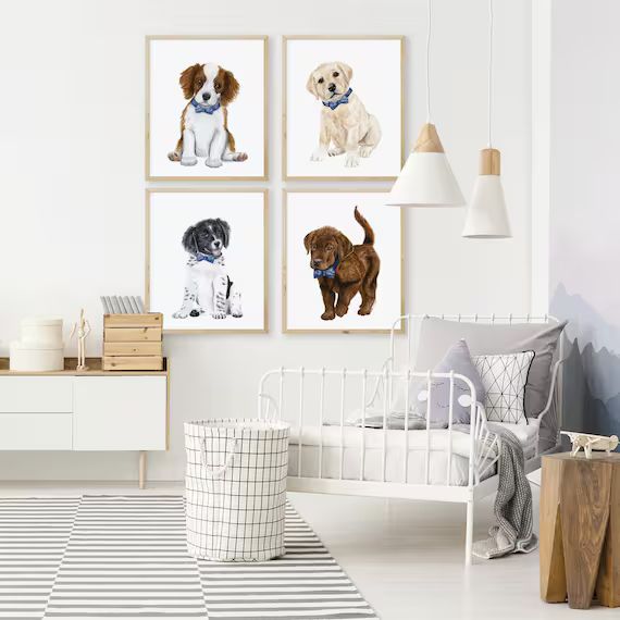 Bow Tie Puppy Prints Dog Nursery Decor Puppy Nursery Art | Etsy | Etsy (US)
