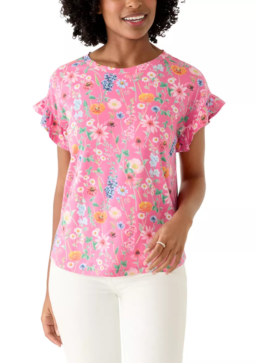 Women's Short Sleeve Printed Ruffle Shirt | Belk