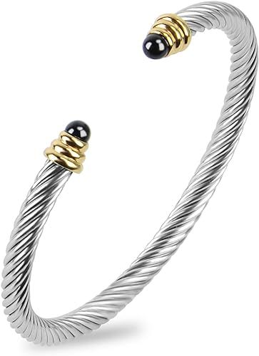 Tiyad Cable Wire Cuff Bracelet Two Tone Bangle Bracelets for Women Stainless Steel Twisted Cable ... | Amazon (US)