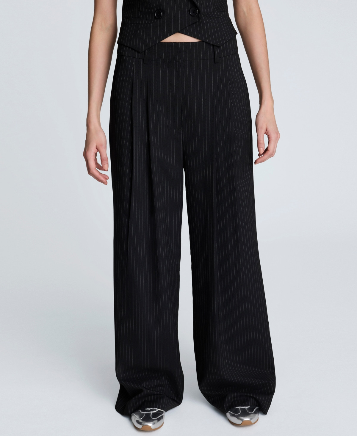 Kenneth Cole Women's Pinstripe High-rise Pants - Black/oyster | Macy's