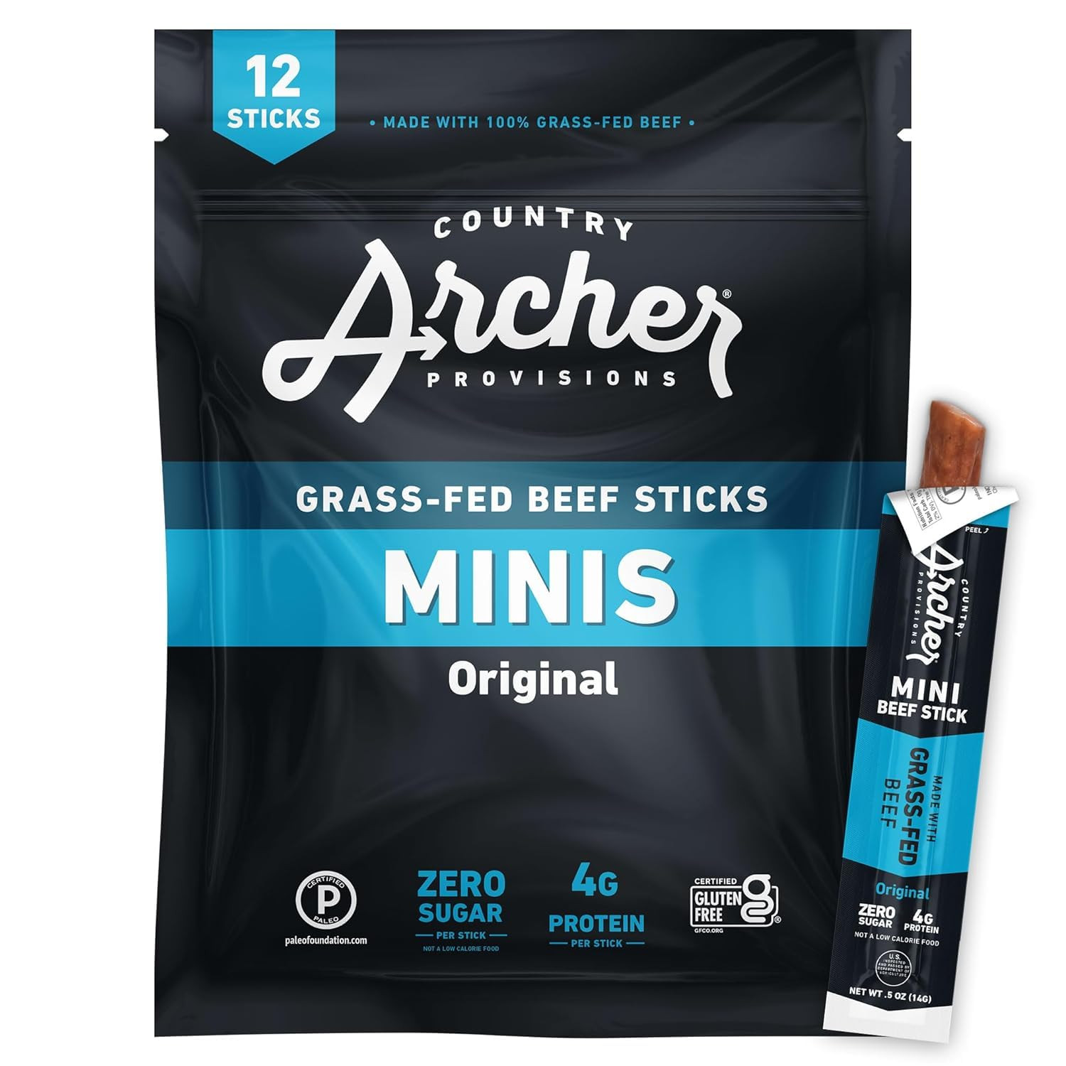 Country Archer Mini Beef Jerky Sticks - Grass Fed Beef Sticks Individually Wrapped, Mini Beef Sti... | Amazon (US)