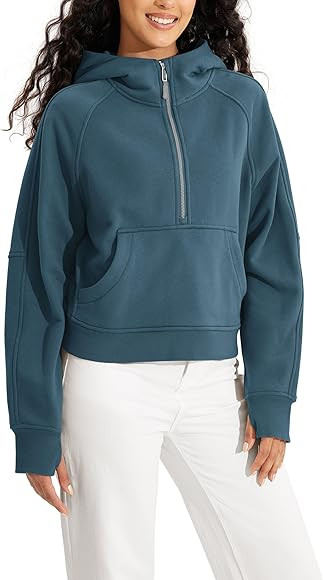 ODODOS Half-Zip Hoodies for Women Fleece Lined Cropped Sweatshirts Pullover Long Sleeve Sweater T... | Amazon (US)