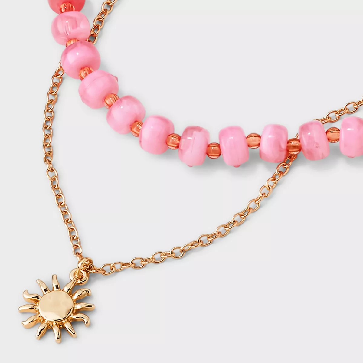 Beaded Sun Drop Multi-Strand Pendant Necklace - Universal Thread™ Gold/Pink | Target