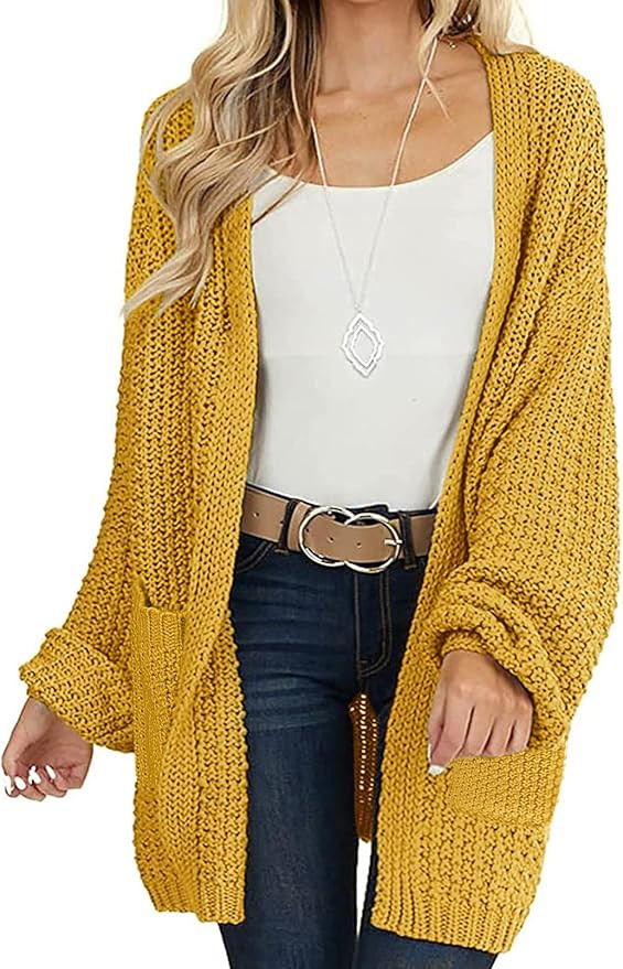 MEROKEETY Women's 2025 Fall Open Front Chunky Knit Sweater Oversized Lantern Sleeve Cardigan Outw... | Amazon (US)