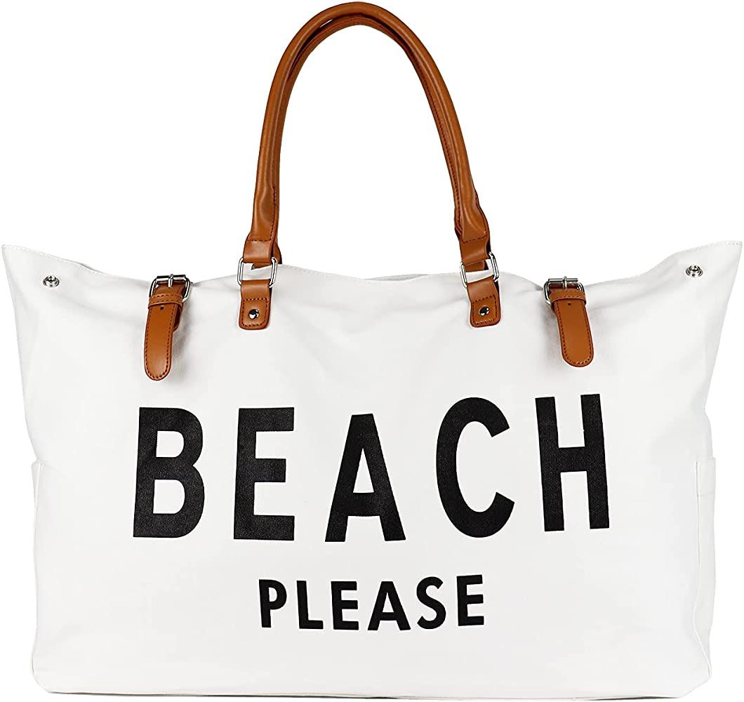 Beach Please Bag with Leather Handle, Extra Large Beach Bag for Women Waterproof | Amazon (US)