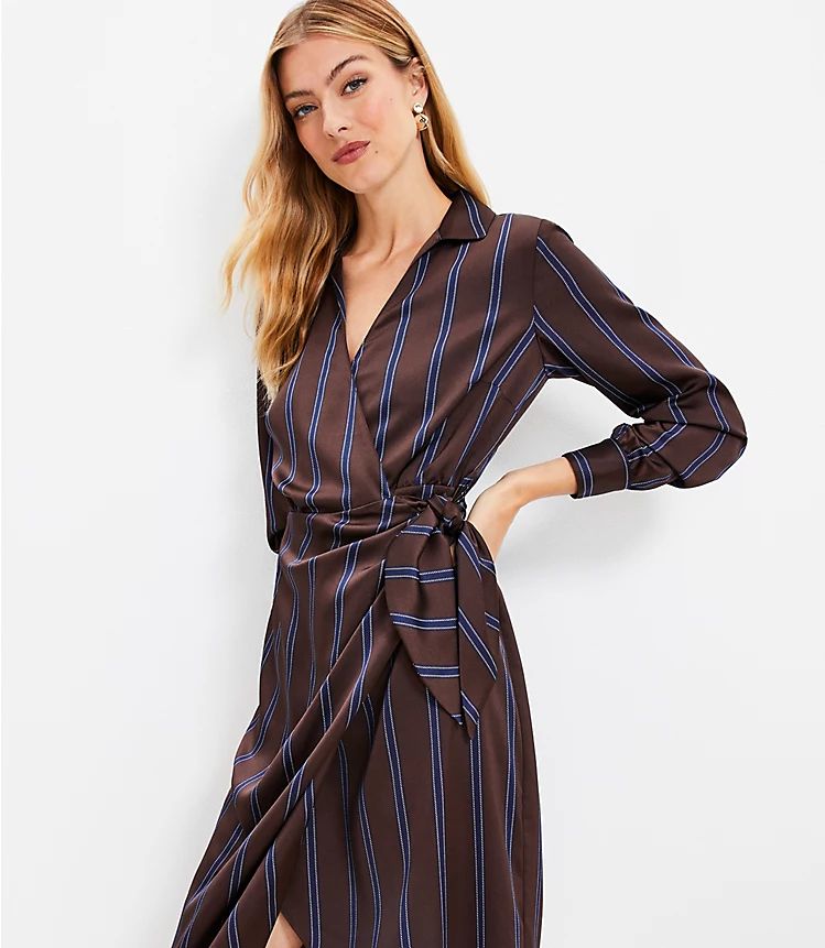 Striped Satin Midi Wrap Dress | LOFT