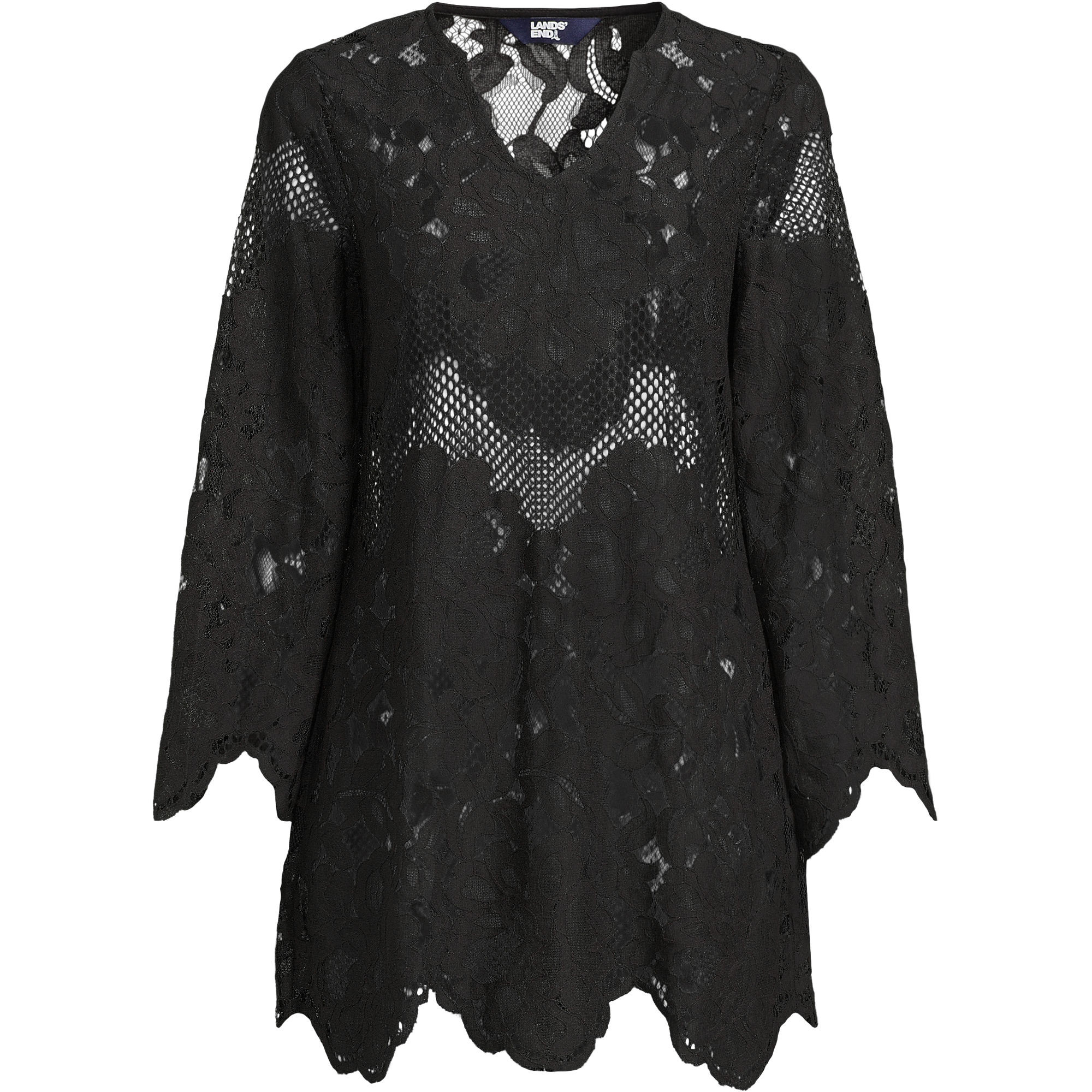 Women's Plus Size Long Sleeve Lace Mini Swim Cover-Up Dress | Lands' End (US)
