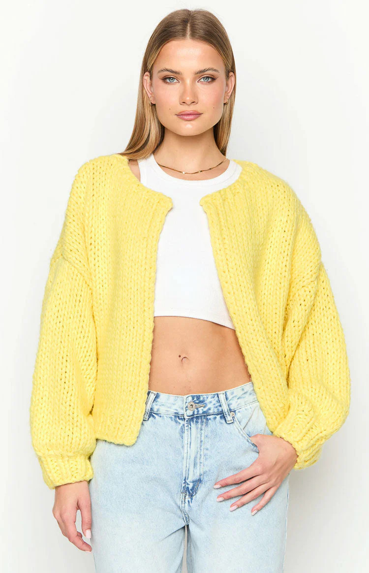 Bad Habits Yellow Knit Cardigan | Beginning Boutique (US)