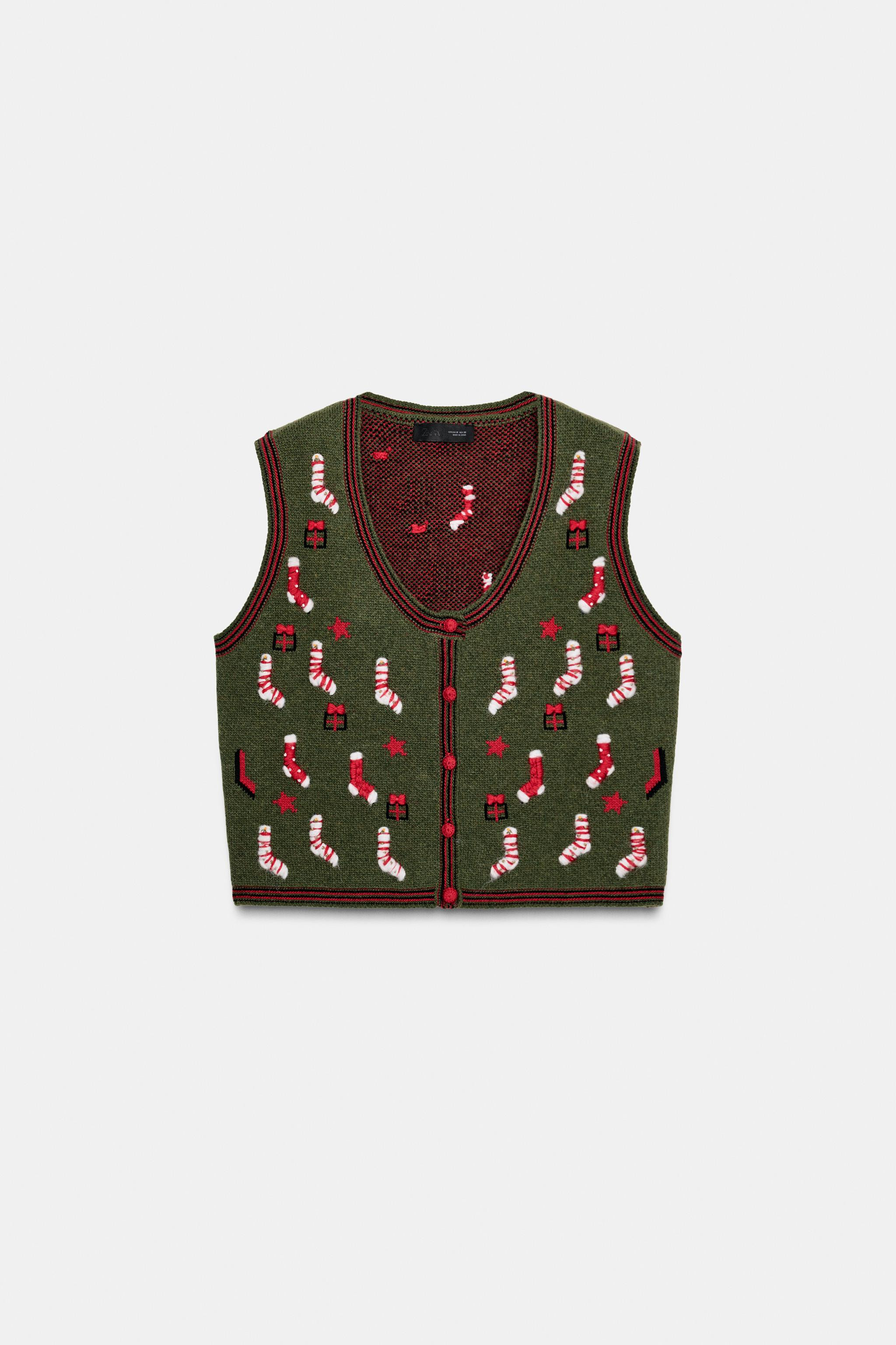 EMBROIDERED CHRISTMAS KNIT VEST | Zara Canada