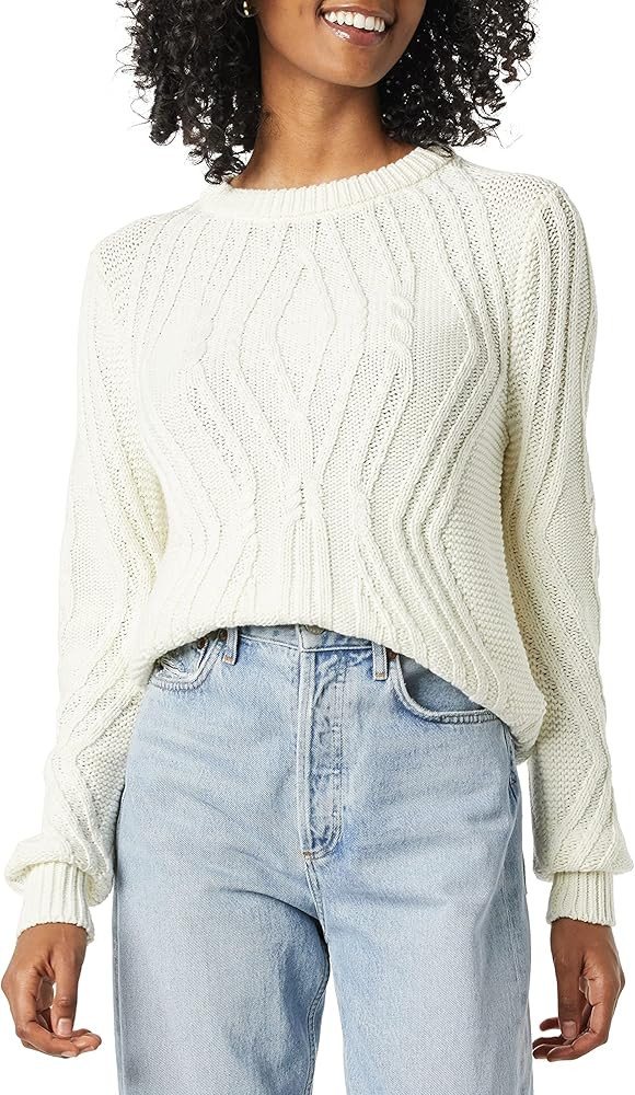 Amazon Essentials Women's 100% Cotton Crewneck Cable Sweater | Amazon (US)