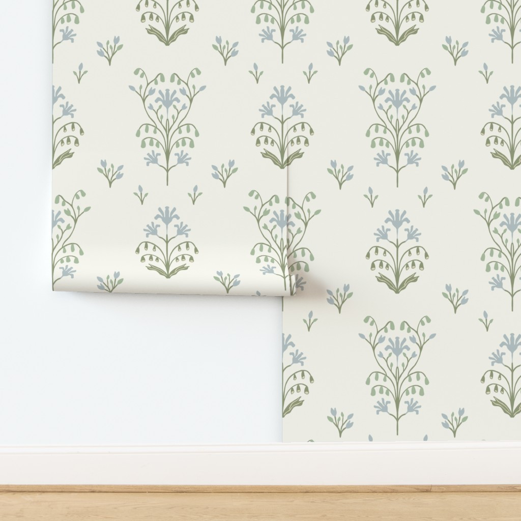 Wallpaper in Elodie floral meadow large blue and green heritage traditional | Spoonflower