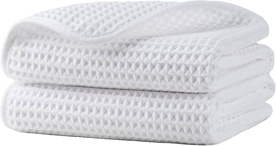 Microfiber Waffle Hand Towels, 2 Pieces, Soft, Absorbent, Fast Drying, Lint Free 430 GSM (White) | Amazon (US)