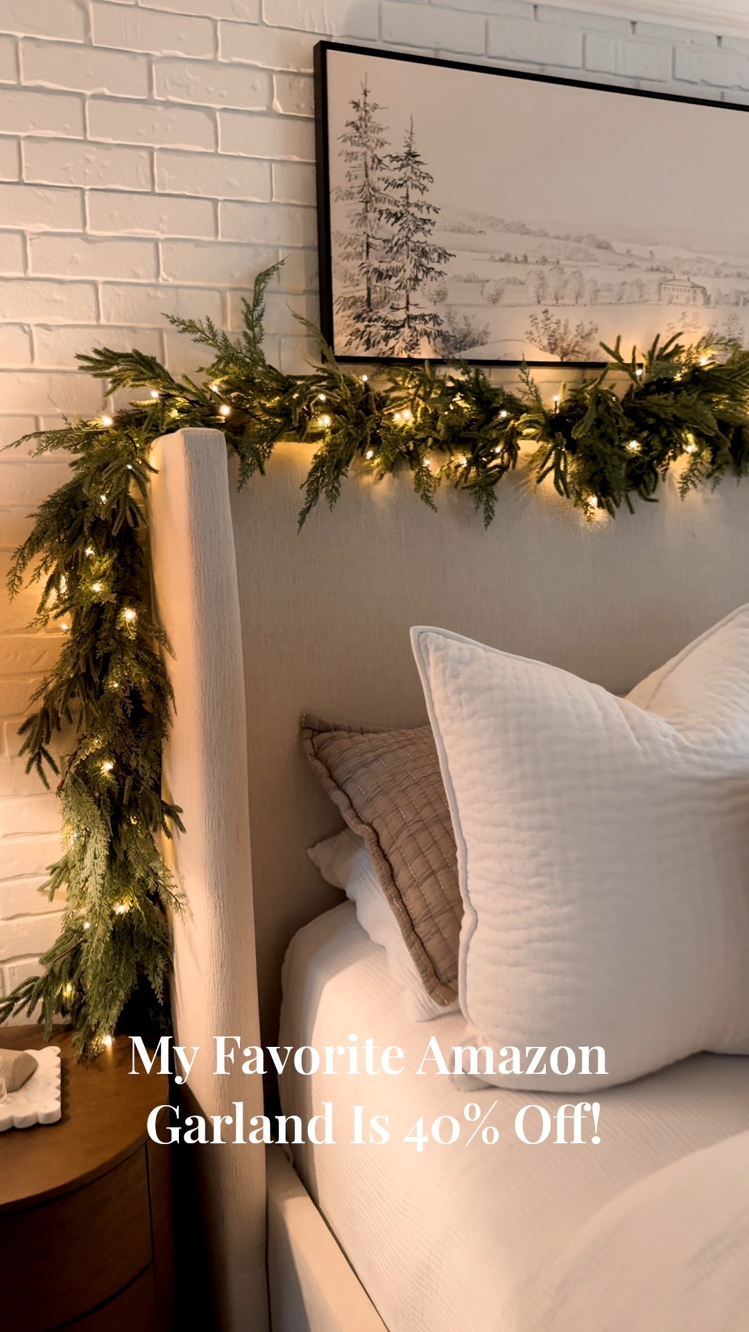 My Favorite garland from Amazon is 40% off! I have two 9ft pieces drapped over our headboard. It is non prelit but I prefer adding my favorite warm white lights that I have throughout our home. This way, everything feels cohesive and cozy.

#LTKSeasonal #LTKHoliday #LTKHome