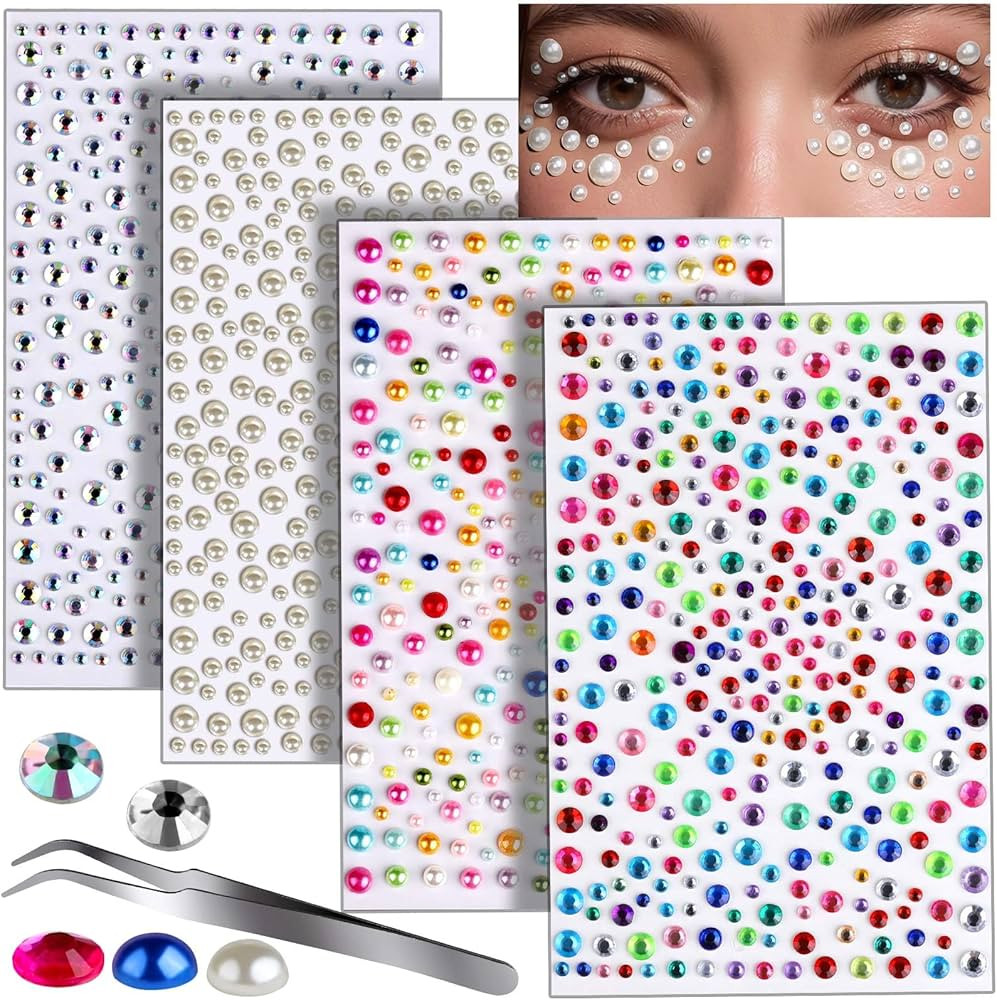 Teenitor Face Gems Hair Pearls Face Rhinestones for Makeup Festival Face Jewels Hair Jewels, 1300... | Amazon (US)
