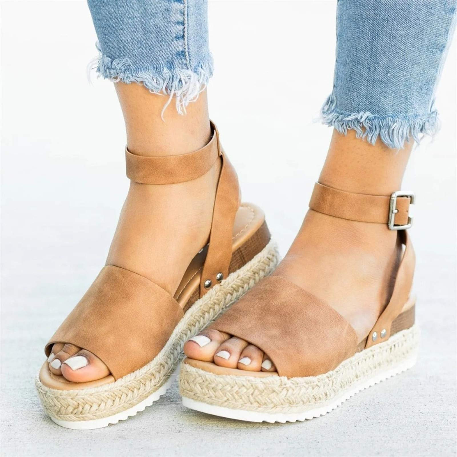 Womenyiaor Platform Sandals for Women Dressy Summer Flat Open Toe Ankle Strap Espadrilles Flatfor... | Amazon (US)