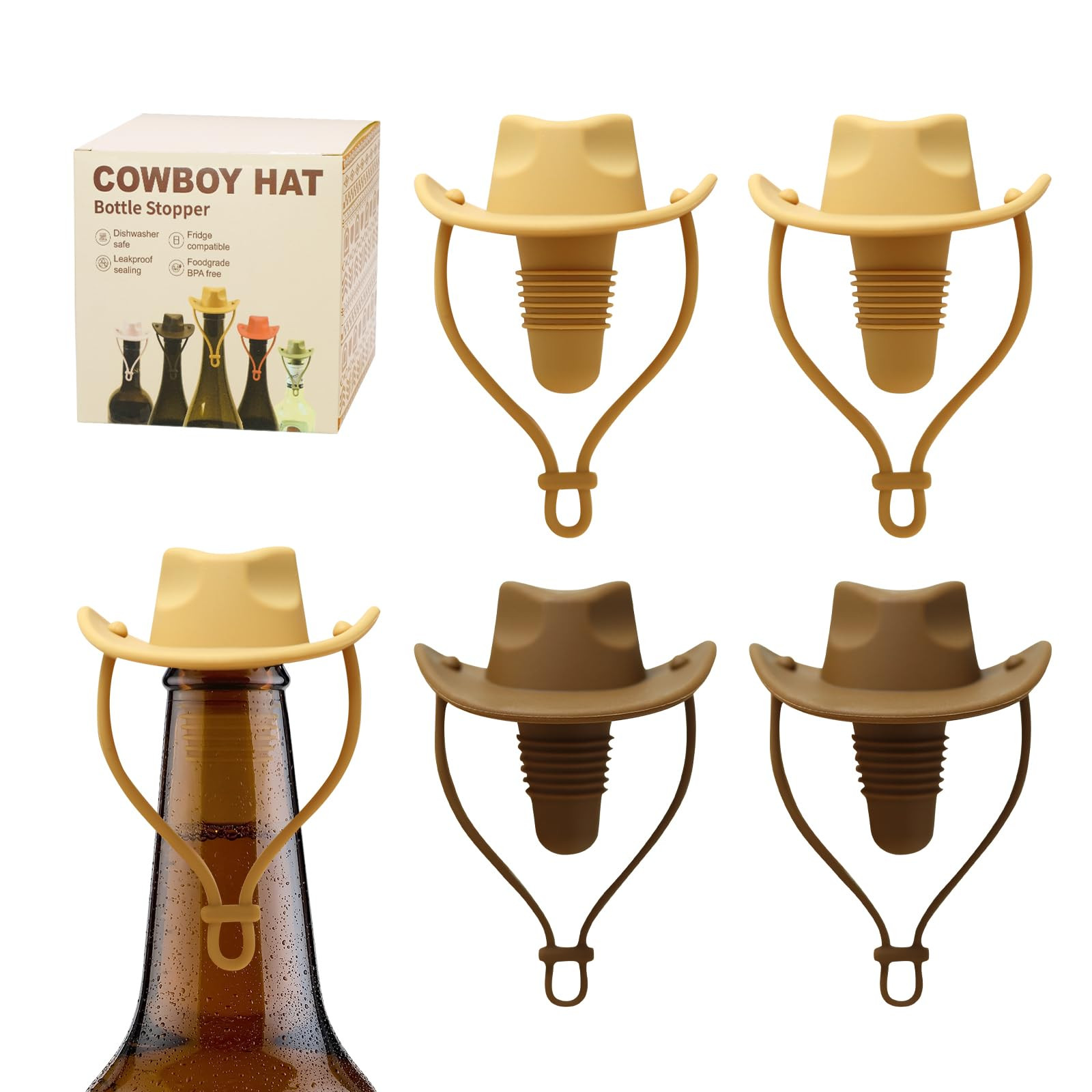 4 Pcs Silicone Bottle Stoppers, Cowboy Hat Wine Stoppers, Cute Wine Accessories Seals Bottle & Ke... | Amazon (US)