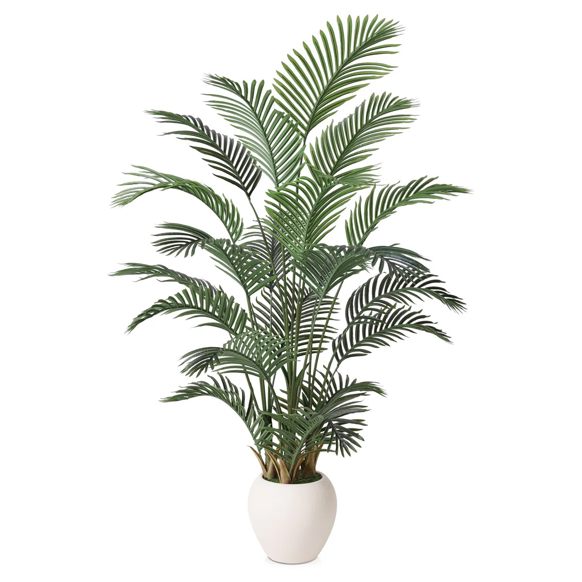 Ashwell 6ft Artificial Phoenix Palm Tree, Tall Faux Tropical Potted Plant in White Planter, UV Re... | Wayfair North America
