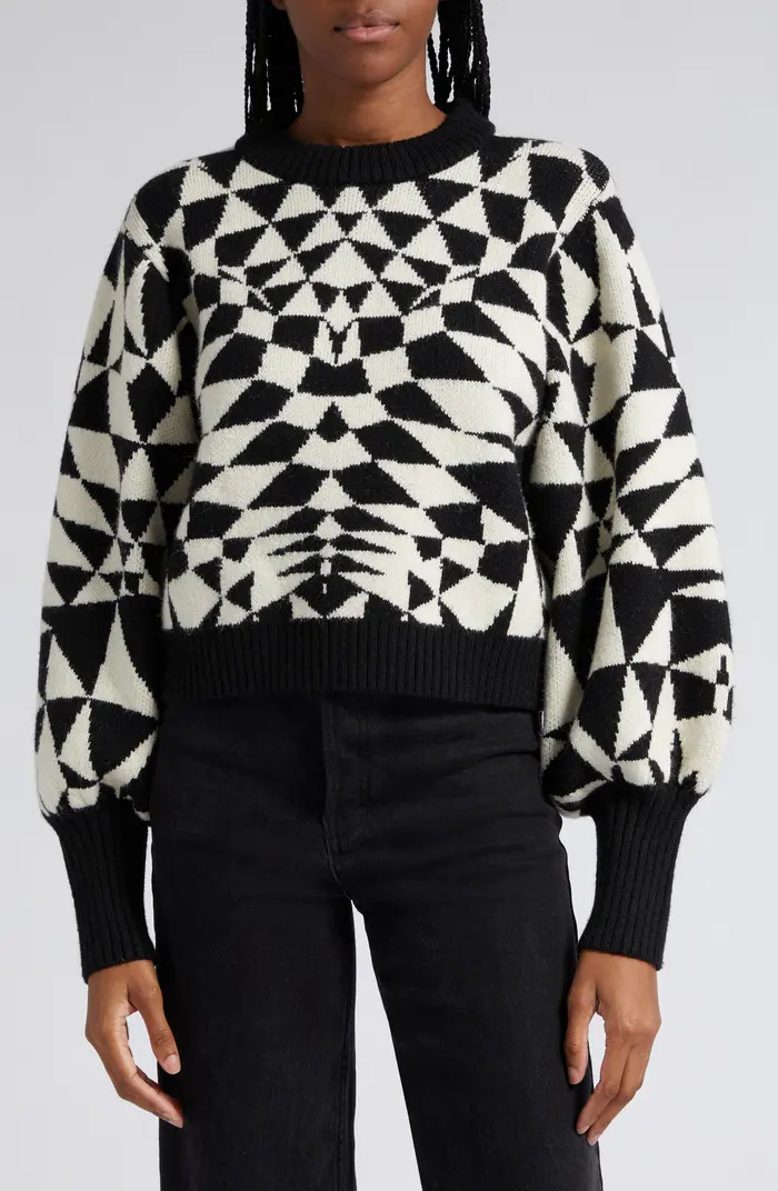 Heart Deco Jacquard Balloon Sleeve Sweater | Nordstrom
