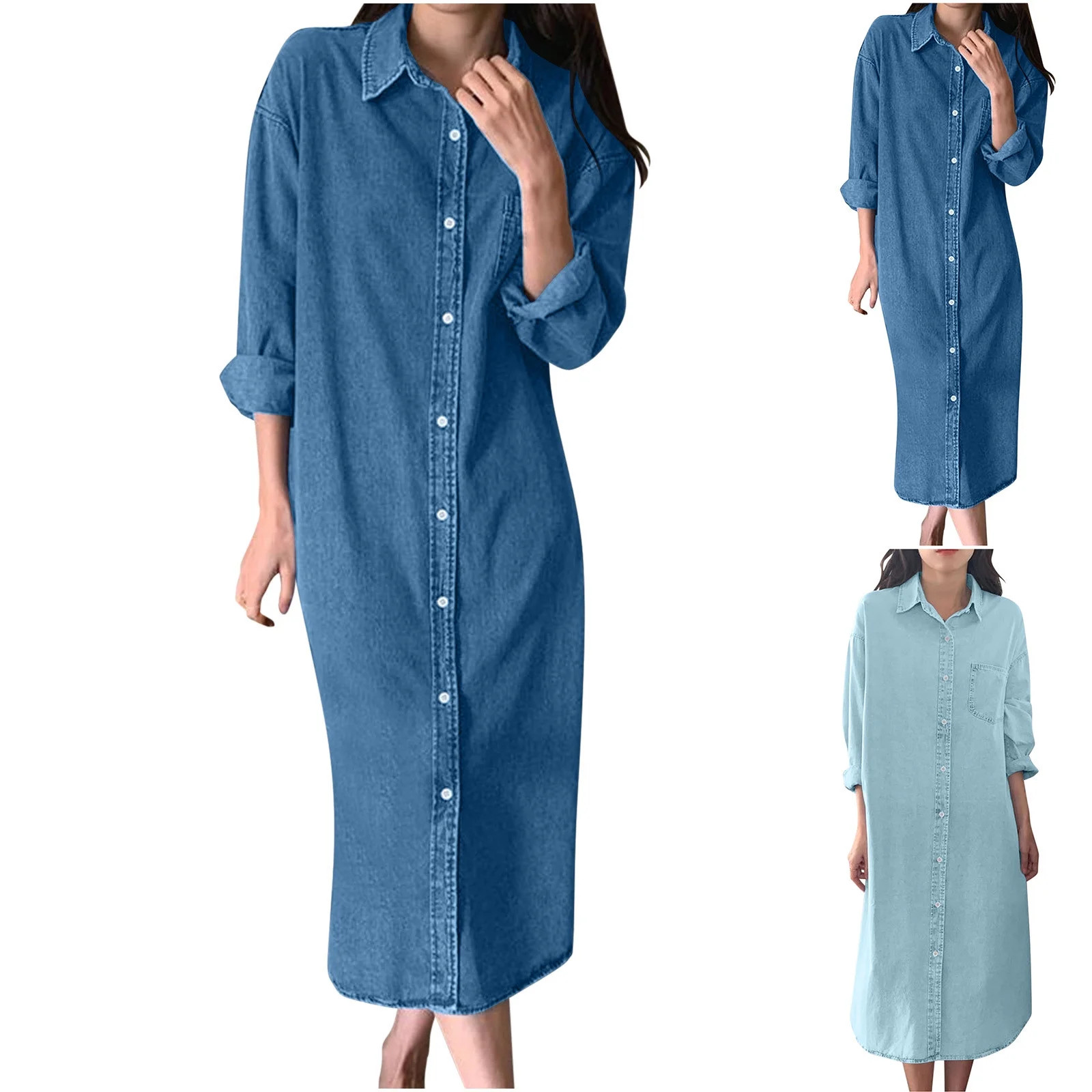 Antinious Women Plus Size Long Sleeve Elegant Dress Solid Collared Breasted Loose Casual Beach Dr... | Walmart (US)