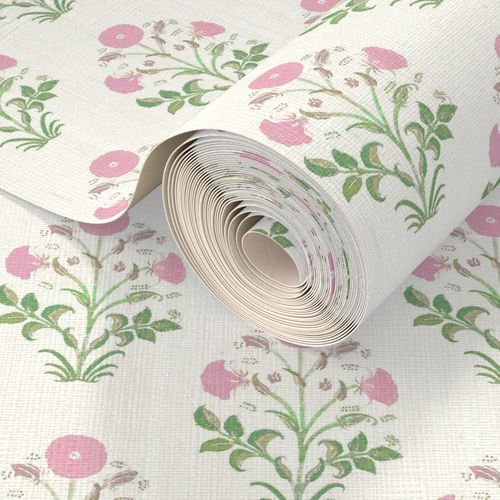 Light Pink and Green Indian Flower Block Print | Spoonflower