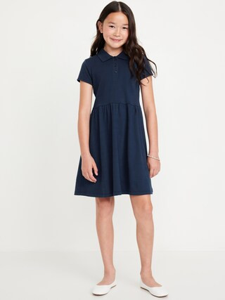 School Uniform Fit &amp; Flare Pique Polo Dress for Girls | Old Navy (US)