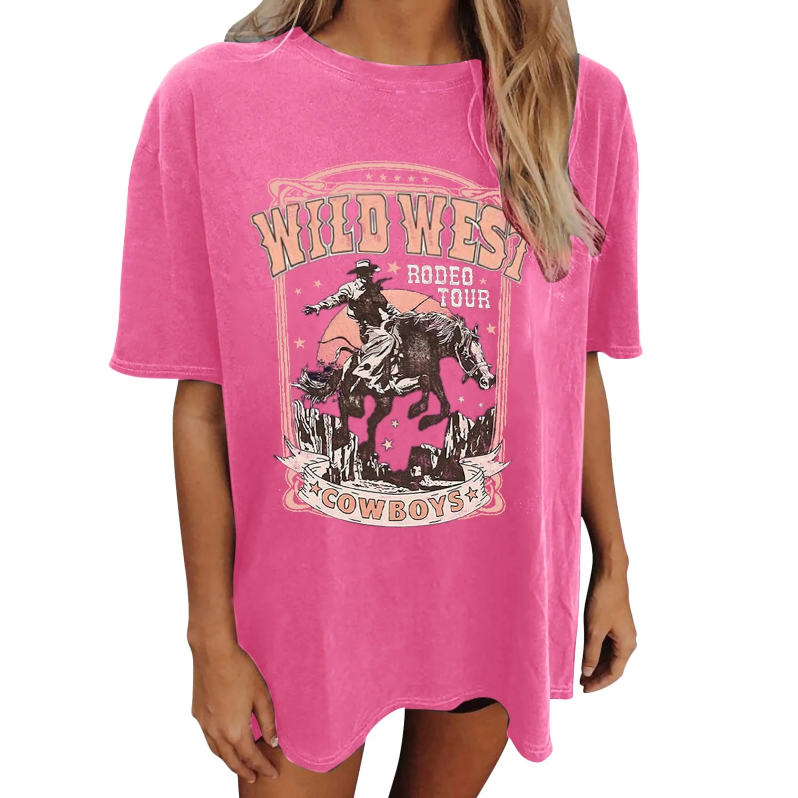Plus Size Summer Clothes for Women Oversized Wild Cowboys T Shirt For Women Western Rodeo Graphic... | Walmart (US)
