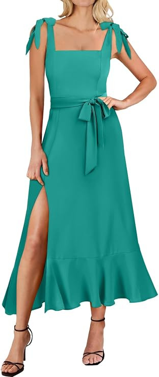 ANRABESS Women's Square Neck Ruffle Split Midi Elegant Formal Wedding Guest Cocktail Bridesmaid G... | Amazon (US)