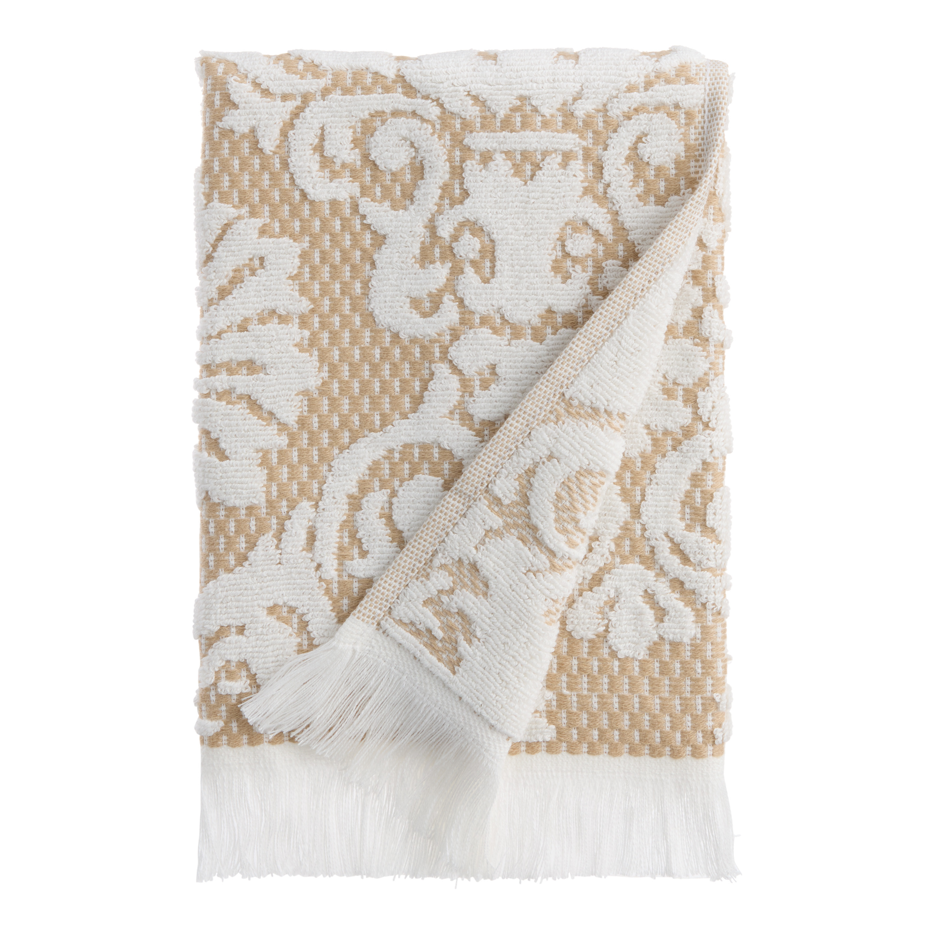 Kassius Beige and Ivory Sculpted Floral Hand Towel | World Market