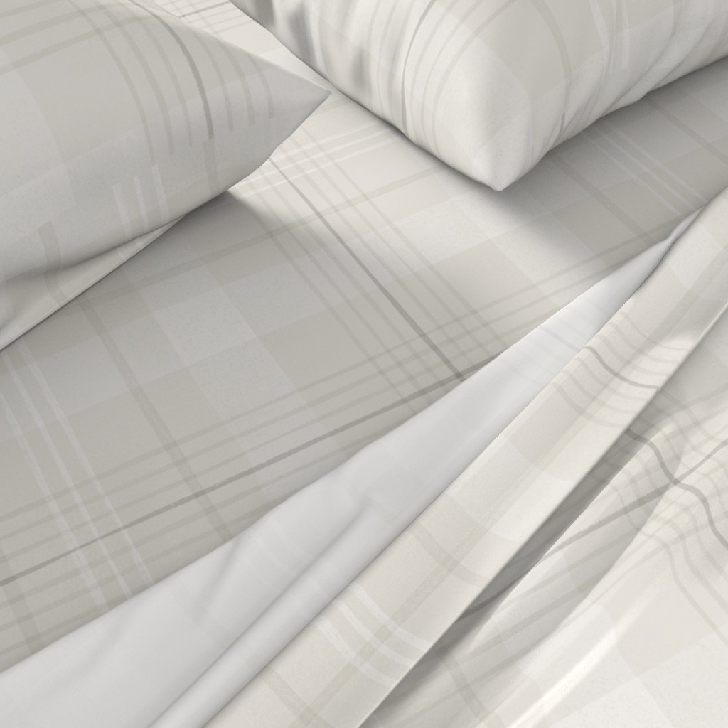 Sheet Set in Distressed Neutral Beige Block Print Plaid Extra Large Scale for | Spoonflower