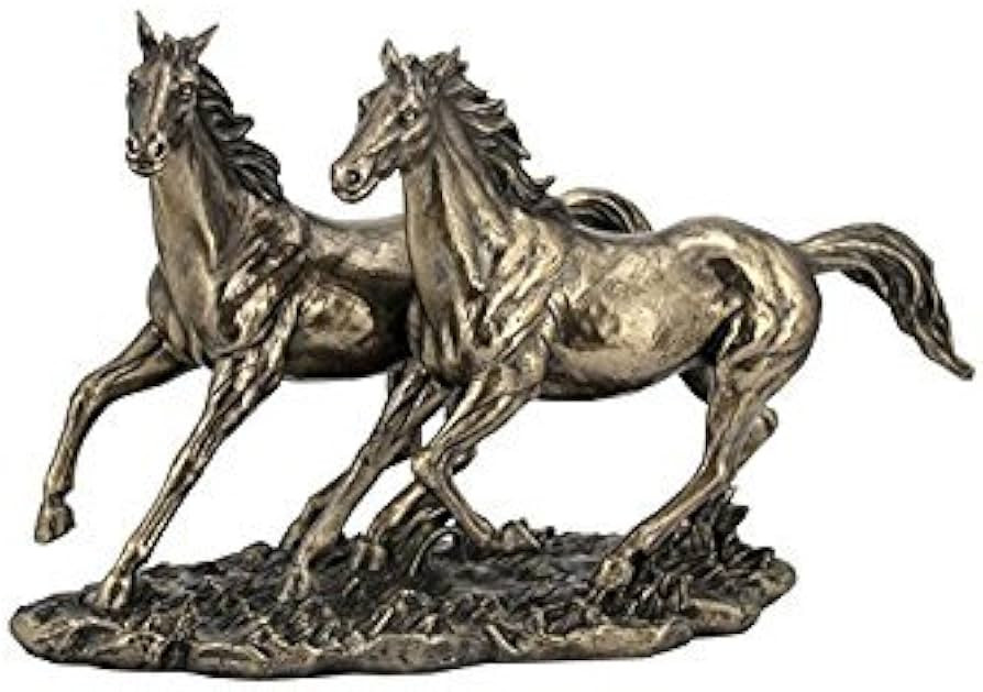 US 11 Inch Cold Cast Bronze Color Sprinting Horses Figurine Statue Decor | Amazon (US)