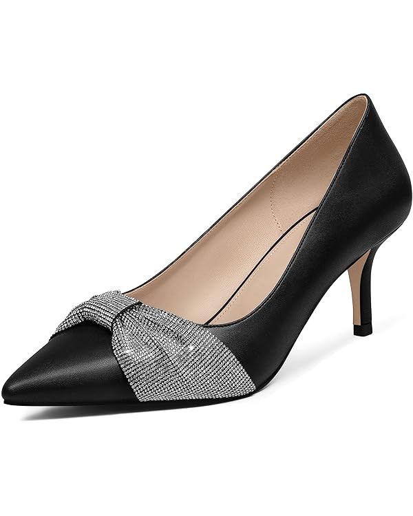 MUCCCUTE Rhinestone Heels Pointed Closed Toe Kitten Heels 2 Inch Sparkly Dress Business Work Pump... | Amazon (US)