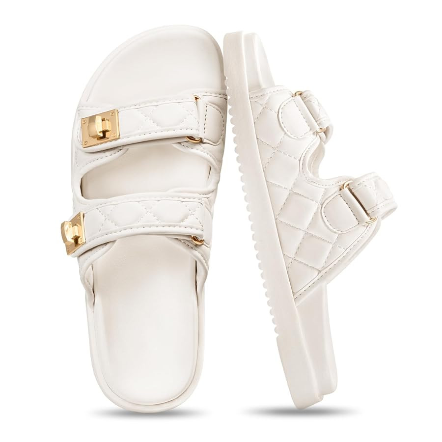 FITORY Women's Flat Sandals Classic Adjustable Double Strap with Cushioned Footbed for Summer Siz... | Amazon (US)