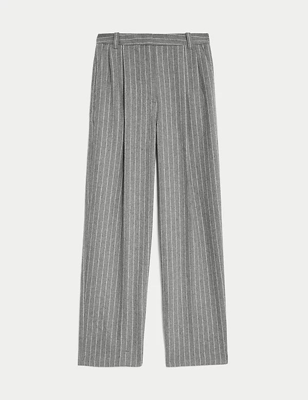 Pinstripe Wide Leg Trousers with Wool | Marks and Spencer US
