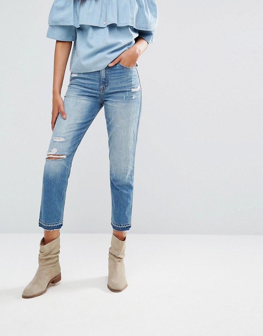 Abercrombie & Fitch Cropped Girlfriend Jeans - Blue | ASOS US
