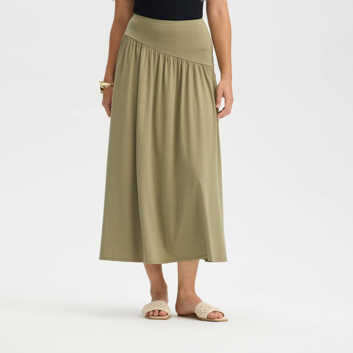 Women's Ruched Midi A-Line Skirt - A New Day™ Aged Olive XS | Target