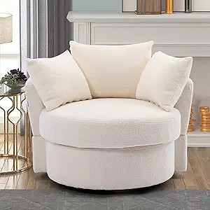 Modern Akili Oversized Swivel Accent Barrel Round Chair Upholstered 360 Swivel Lounge Chair Leisu... | Amazon (US)