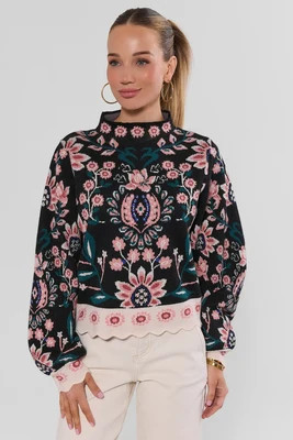Katie Black Floral Sweater by THML | Avara